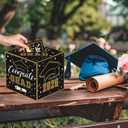 3 x 2026 Black Gold Graduation Card Box & 45 Advice Card Set - Congrats Grad Card Holder with Wishing Cards for Graduation Party Decor