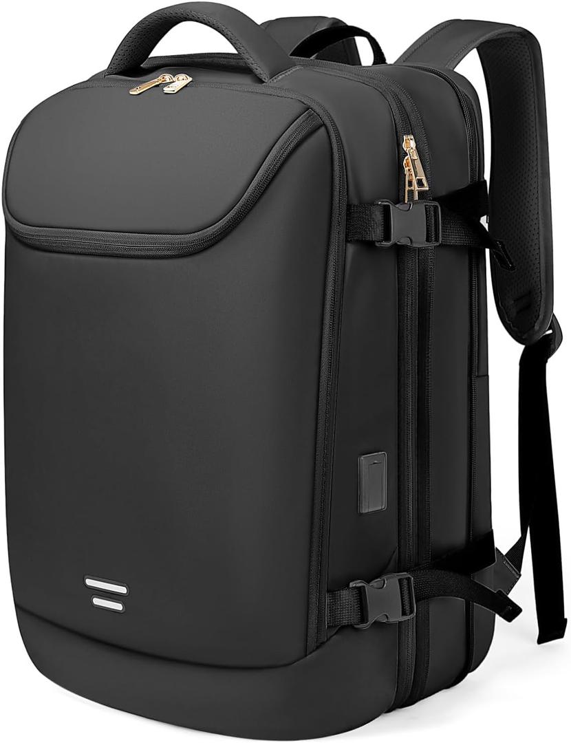 Travel Backpack for Women, 50L Extra Large Capacity Backpack with USB Charging Port, Expandable 17.3 inch Laptop Backpack Mochila Flight Approved, Casual Daypack for Weekender,Black