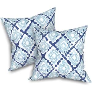 Pack of 2 Patio Throw Pillow Covers ONLY, Water Repellent Cushion Cases 20x20 Inch, Square Pillowcases for Outdoor Couch Decoration, Boho Geometry Blue