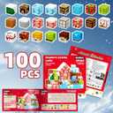 RiceBlock 100PCS Magnetic Blocks Toys for Kids, 7 Days Christma Advent Calendar, Science Learning Toys,Magnetic Cubes Building Blocks Toys for New Year (Pink)