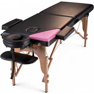Professional Massage Table Portable Massage Bed for Spa Salon Tattoo Esthetician Lash Reiki, Adjustable Height 84" Long & 500 LBS Load Capacity, Black (2-Section), Onesize