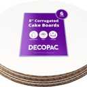 DecoPac Round Cake Board, Waxed Greaseproof finish, Sturdy Corrugated Cake Board, Pack of 6, White - 8 Inch
