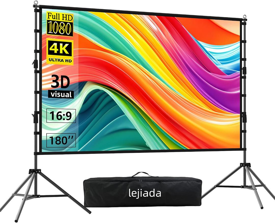 Giant 180 inch Projector Screen with Stand (Requires 14FT Space), 15FT Massive Outdoor Movie Screen 4K HD Front/Rear Projection, Foldable Anti-Crease Theater Screen with 2 Sandbags & Bag