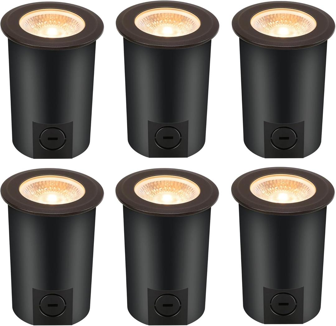 [6 Pack] CLOUDY BAY 9W LED Landscape Well Lights,2700K/3000K/3500K/4000K/5000K Selectable,Low Voltage 12V/24V Ground Lighting,Waterproof Outdoor In Ground Lights for Uplights,Transformer Excluded (oil-rubbed Bronze | Flat Top)
