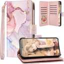 Fingic for Samsung Galaxy S23 FE Case Wallet for Women Girls[with 9 Card Holders] Marble Rose Gold PU Leather Detachable Wrist Strap Fullbody Slim Shockproof Phone Case for Samsung Galaxy S23 FE,2023