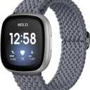 Maledan Braided Stretchy Band Compatible for Fitbit Sense/Versa 3/4 and Sense 2, Soft Elastic Strap Bracelet Wrist Bands for Smart Watch, Accessory for Men and Women (7-Gray)