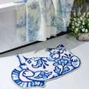 Tinideya Delft Cat Shape Bath Rug Cat Shaped Bathroom Mat 23" x 32" Rugs for Home Decor Cute Soft Tufted Mats Non Slip Absorbent Floor Carpet for Bedroom Porch Kitchen(Blue)