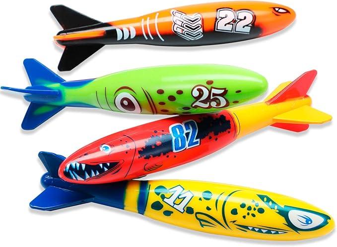 Skylety 4 Piece Dive Torpedo Bandits Pool Toys Underwater Diving Torpedo Bandits Water Games Training Gift Set for Boys Girls Ages 5 and Up Skylety 4 Piece Dive Torpedo Bandits Pool Toys Underwater Diving Torpedo Bandits Water Games Training Gift Set for Boys Girls Ages 5 and Up