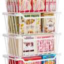 Freezer Organizer Bins, 4 Pack Chest Freezer Organizer Stackable for 5-7 Cu.FT Deep Freezer Sort Frozen Meats and Food, Freezer Storage Baskets with Handles Easy Reach from Bottom, White