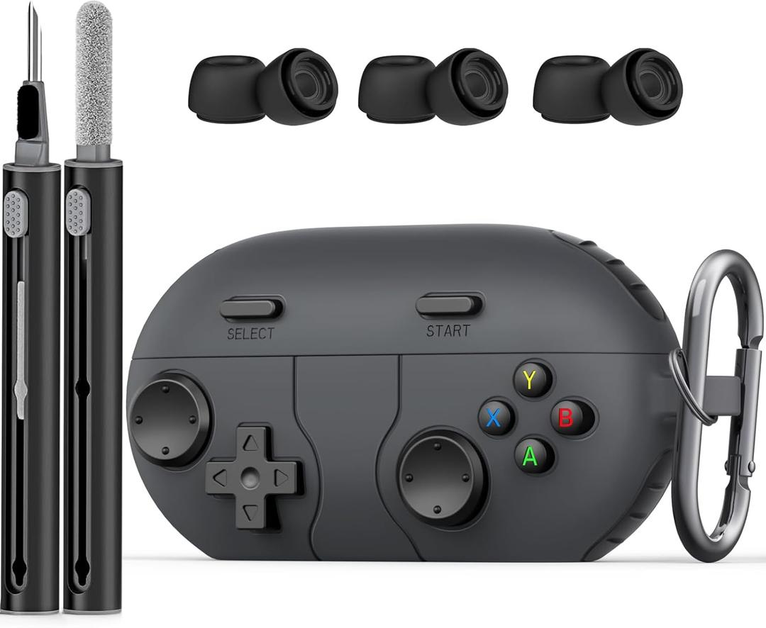 Cases for Beats Solo Buds 2024 Case Cover, Retro Funny Shock-Proof Protective Silicone Compatible with Beats Solo Buds Wireless Earbuds with Cleaning Kit and Keychain Accessories-Black (Dark Grey)