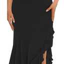 BORIFLORS Women's Elegant Bodycon Ruched Maxi Cocktail Dress Mesh Sleeveless Mermaid Ruffle Beach Wedding Guest Long Dresses (Black, M)