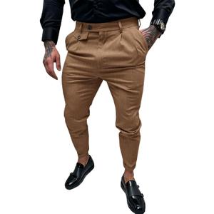 Runcati Mens Slim Fit Dress Pants Pleated Front Skinny Stretch Business Suit Trousers Classic Tapered Work Slacks (38, Brown)