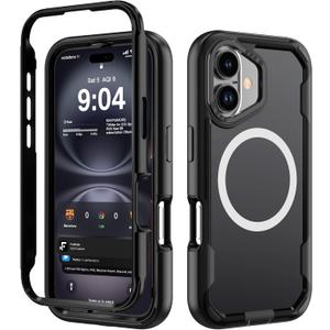DEERLAMN Magnetic Shockproof Case for iPhone 16 6.1-Inch, [Compatible with MagSafe] [Military Grade Drop Protection] 2-Layer Durable Bumper Heavy Duty Protecive Phone Cover, Black