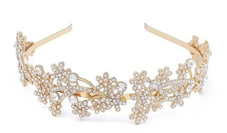 Wedding Headband Crystal Bridal Headdress Flower Design Headpiece For Women (Gold)