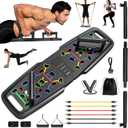KUYOU Portable Home Gym Workout Equipment, Push Up Board, Pilates Bar & Fitness Accessories with Resistance Bands for Upper Body Strength Training Full Body Workout at Home