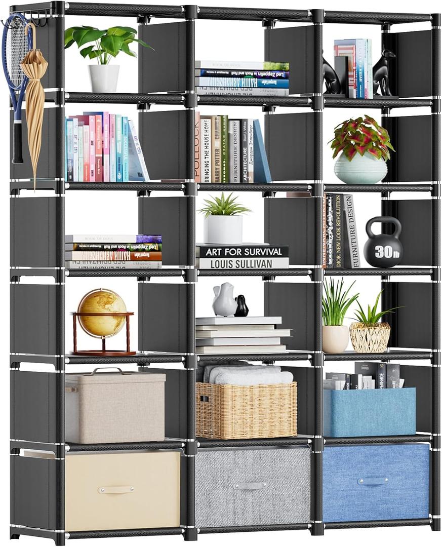 Mavivegue Book Shelf, 18 Cube Storage Organizer, DIY Bookcase, Metal Cube Bookshelf, Cubbies Closet Storage Organizer Shelves for Bedroom,Living Room,Home,Office (Black)