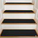 KOOTETA Stair Treads for Wooden Steps Indoor, 15 Pack 8" X 30" Non Slip Carpet Stair Treads with Reusable Adhesive for Kids Elders and Dogs, Surface Polyester TPR Backing Stair Rugs, Black