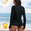 baleaf Rash Guard for Women Swim Shirts UPF 50+ UV Sun Protection Long Sleeve Swimsuit Top Zipper Pocket Thumbhole (Black, L)