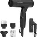 TOME Dual Voltage Travel Hair Dryer, Foldable Blow Dryer, DC Motor, 1200W Fast Drying, Cool Shot, 3 Heat 3 Speed, Nozzle, Diffuser, 120240V Universal Adapter Black