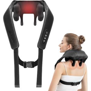 Nekteck Neck Massager, Cordless 6D Shiatsu Neck and Back Massager, Neck Massager for Pain Relief Deep Tissue, Ideal Gift for Men and Women, Ideal for Home, Office and Car, with Heat, Black