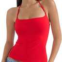 SUUKSESS Women Halter Double Lined Tank Top Backless Going Out Camisole Crop Top (Medium, Dream Red)