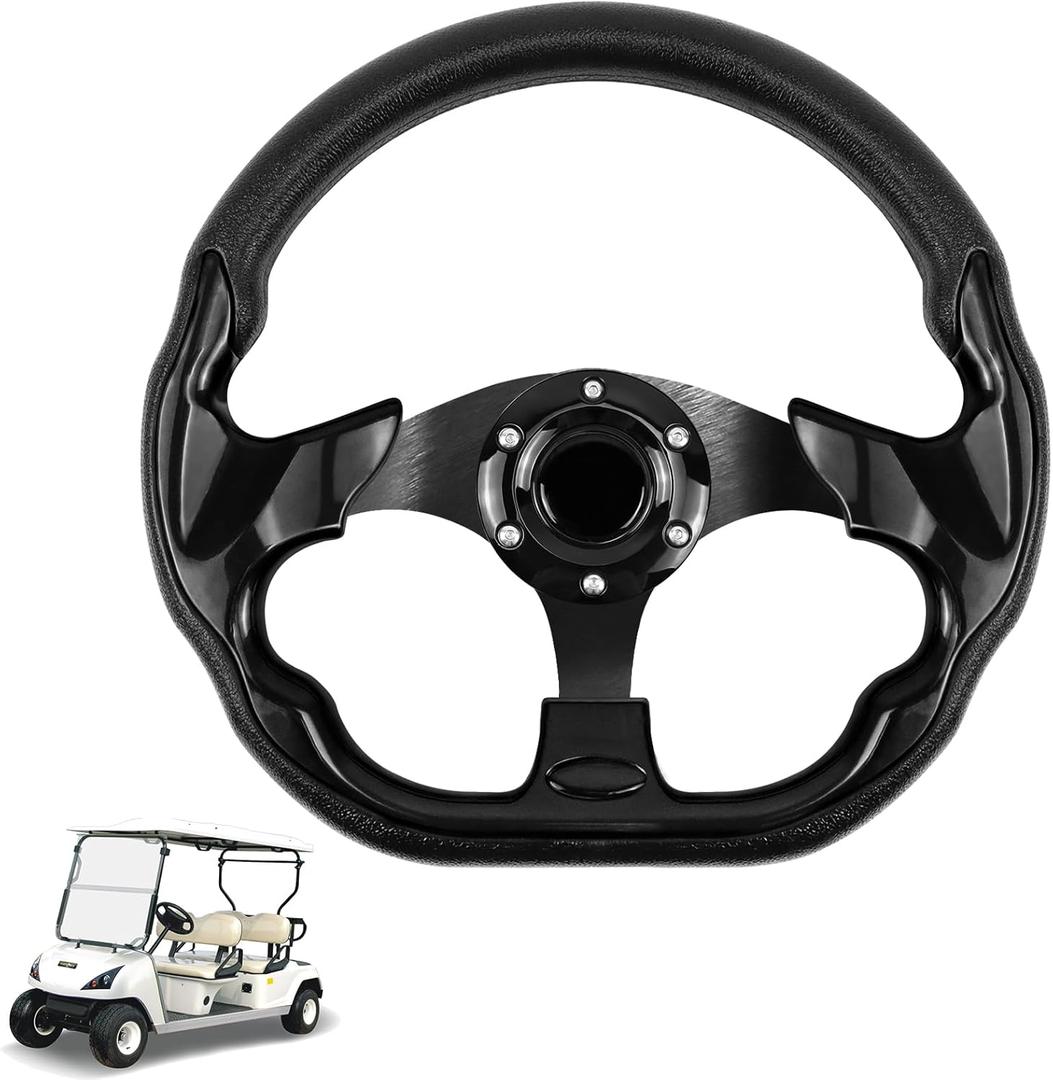 LOSCHEN Golf Cart Steering Wheel Universal D-shaped Design Fit for Club Car Ds and Precedent EZGO RXV & TXT, Fit for Yamaha Golf Cart Steering Wheel-Black