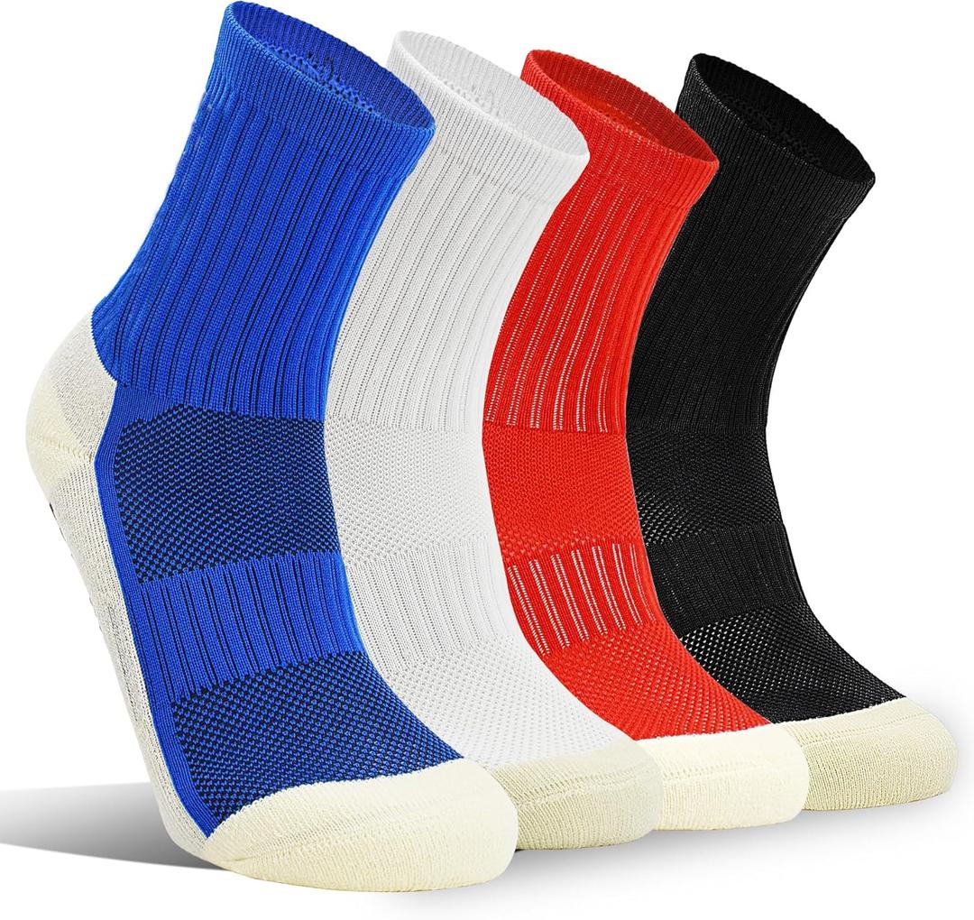 SkiBeaut Youth Soccer Grip Athletic Socks, 4 Pack Anti Skid Football Teen Grippy Slipper Socks for Youth Boy Girl 12-16 Years