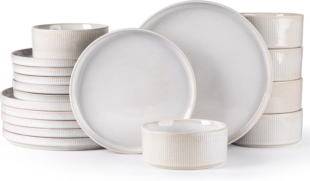 GBHOME Stoneware Dinnerware Sets for 8, 24-Piece Plates and Bowls Set