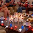 LUSHARBOR Patriotic Flameless Candles with Remote, 4th of July Battery Operated Candles with Star Decor, Set of 3 Glass LED Electric Candles for Home Party Patriotic Holiday Decor