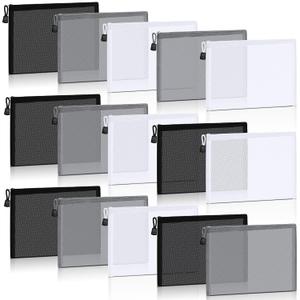 Outus 15 Pieces Mesh Bags Mesh Zipper Pouch Operation Christmas Makeup Bags Cosmetic Travel Organizer Pouch Pencil Case for Office travel(9.84 x 7.09 Inches,Black, Gray, White)