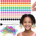 150Pcs 10mm Small Silicone Beads for Hair Braids, Soft Jellyish Pony Hair Beads with 5mm Hole + 50 Rubber Bands and 1 Beader for Braiding, DIY Bracelets Necklaces Crafts (Multicolors)
