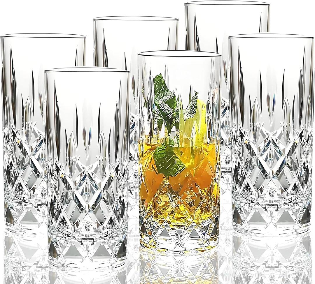 13.5 Oz Unbreakable Tritan Drinking Glasses Shatterproof Acrylic Glasses Drinkware BPA Free Hard Plastic Cups Reusable Kitchen Water Glasses Drinking Set of 6 (Clear)