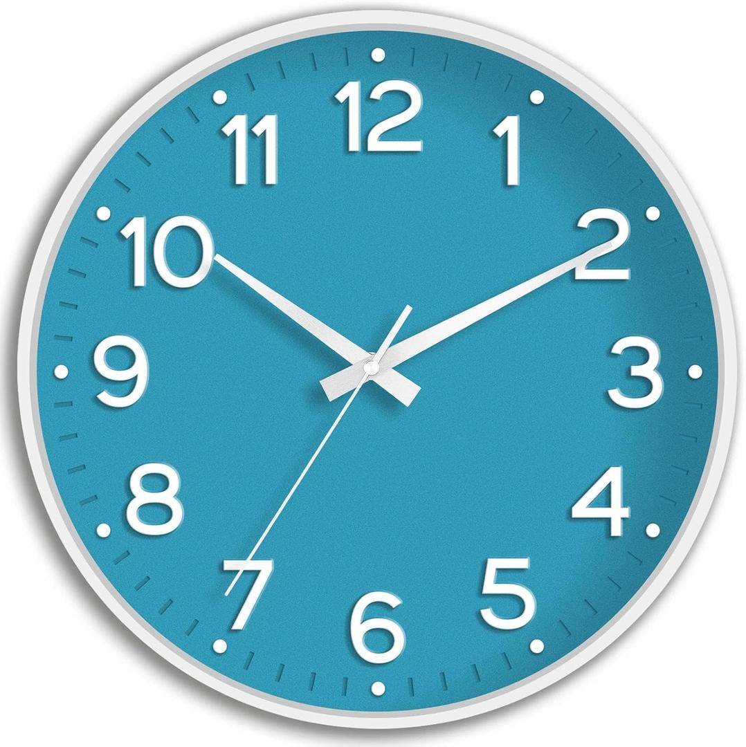 Roymnie Wall Clock 12 Inch Silent Wall Clocks Battery Operated-Modern Non Ticking Analog Clock Decorative for Kitchen Bedroom Office (Blue)