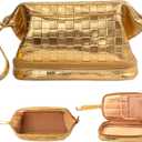 Abiudeng Large Capacity Makeup Bag Ladies Cosmetic Bag Travel Bag with Compartments Portable PU Leather Travel Makeup Bag with Handle (Checkerboard-Golden)