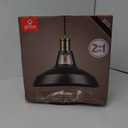 GLOBE Electric 65712 Robin 1-Light Plug-in or Hardwire Pendant, Satin Black, Antique Brass Accents, 15ft Black Woven Fabric Cord, in-Line On/Off Rocker Switch