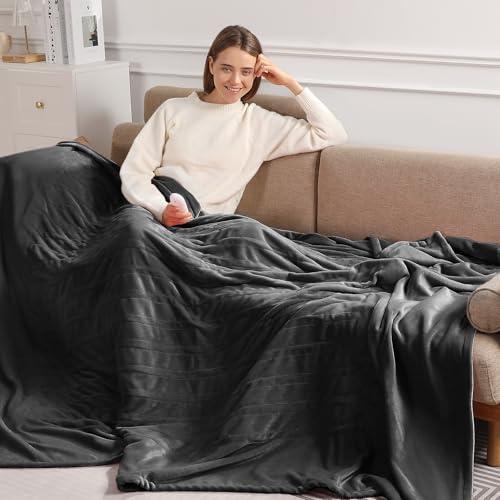 Electric Blanket Full Size Heated Blanket 72"x84" Soft Flannel Heating Blanket with 5 Heating Levels & 10 Hours Auto Off, Warm Gifts for Grandma & Grandpa & Seniors（Charcoal Grey）