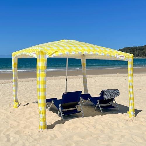 CoolCabana Beach Shade Tent - Easy Setup, UPF 50+ Protection, Large & Medium Sizes, Compact & Wind Resistant - Beach Cabana for The Whole Family - Yellow Gingham, Medium