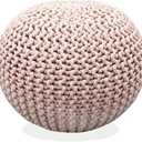 FRELISH DECOR Round Pouf Ottoman Hand Knitted 100% Cotton Pouf Foot Stool - Knitted Bean Bag - Floor Chair for Living Room Bedroom - Foot Rest for Couch (20 Diameter x 14 Height) - Cloud Pink