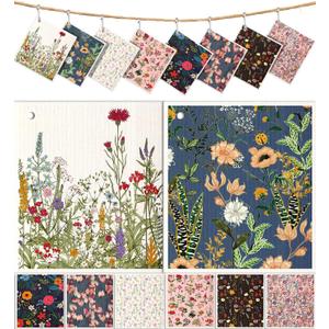 8 Pack Reusable Kitchen Swedish Dishcloths for Washing Dishes - Absorbent Fast Drying Cleaning Sponge with Cute Flower Design - Washable Decor Cloths