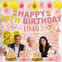24 Pcs 80th Birthday Decorations for Women, Back in 1946 Party Supplies, Pink Gold 80th Birthday Banner Backdrop Hanging Swirls Balloons Honeycomb Centerpieces Sash