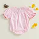 Newborn Baby Girl Smocked Thanksgiving Outfit Infant Plaid Bubble Romper Embroidery Turkey Fall Clothes (Pink)