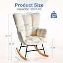 DUMOS Rocking Chair with High Backrest, Teddy Upholstered Indoor Reading Glider Chair with Comfy Seat for Bedroom, Living Room, Office, Beige