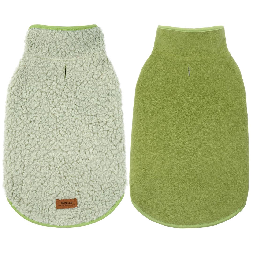 cyeollo Warm Dog Coat Fleece Sherpa Winter Sweater Coats, Turtleneck Dog Jacket Vest for Small Medium Large Dogs with Leash Hole, Soft Reversible Pet Coats for Cold Weather, Green, XL