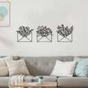 3 Pcs Envelope Flower Wall Art Decor Black Metal Wall Sculpture Decor Hanging Iron Flowers Bedroom Bathroom Art Flower Line Sculpture Minimalist Decoration, 9.84 x 9.84 Inch