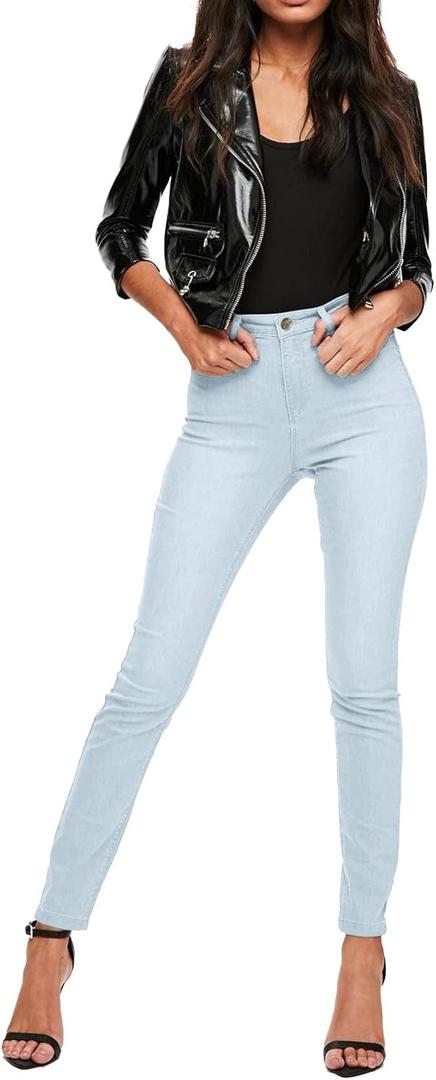 Hybrid & Company Womens Classic Denim Mid Rise Skinny Jeans Super Stretch Pants (22 Plus, High Waist Light Wash)