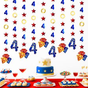 42Ft Hedgehog 4th Birthday Party Decorations Red Blue Stars and Gold Rings Garland Streamer for Kids Boys 4th Cartoon Hedgehog Birthday Baby Shower Gold Rings Bday Party Decor Supplies