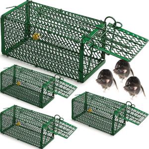 Qualirey 4 Pcs Humane Rat Trap Chipmunk Squirrel Cage Trap, 5.51 x 5.51 x 11.81 Inch Foldable Rodent for Small Live Animal Voles Hamsters Catch and Release for Kitchen Yard Garage Indoors Outdoors