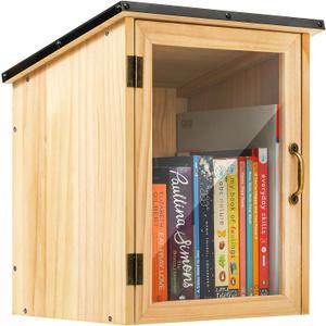 Little Library Box Outdoor, Waterproof Outdoor Library Book Box, Little Wood Cabinet for Sharing Books, Art Literature and Newspapers with Neighborhoods, Community and Schools (Upgraded)