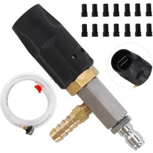JOEJET Downstream Injector for Pressure Washer, Adjustable Chemical Injector Kit, Variable Power Washer Long Range Nozzle External Injection, 1/4 Inch Quick Connect