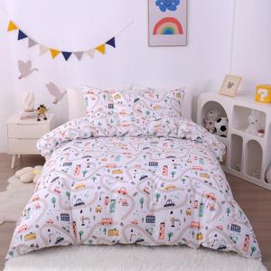 JSD Cars Kids Duvet Cover Set Twin Size, 2 Piece Soft Printed Microfiber Comforter Cover with Pillow Sham Zipper Closure, Comforter Not Included